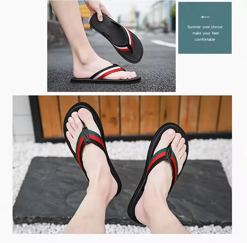 Men’s Stripe Beach Flip Flops — Sizes 37–46