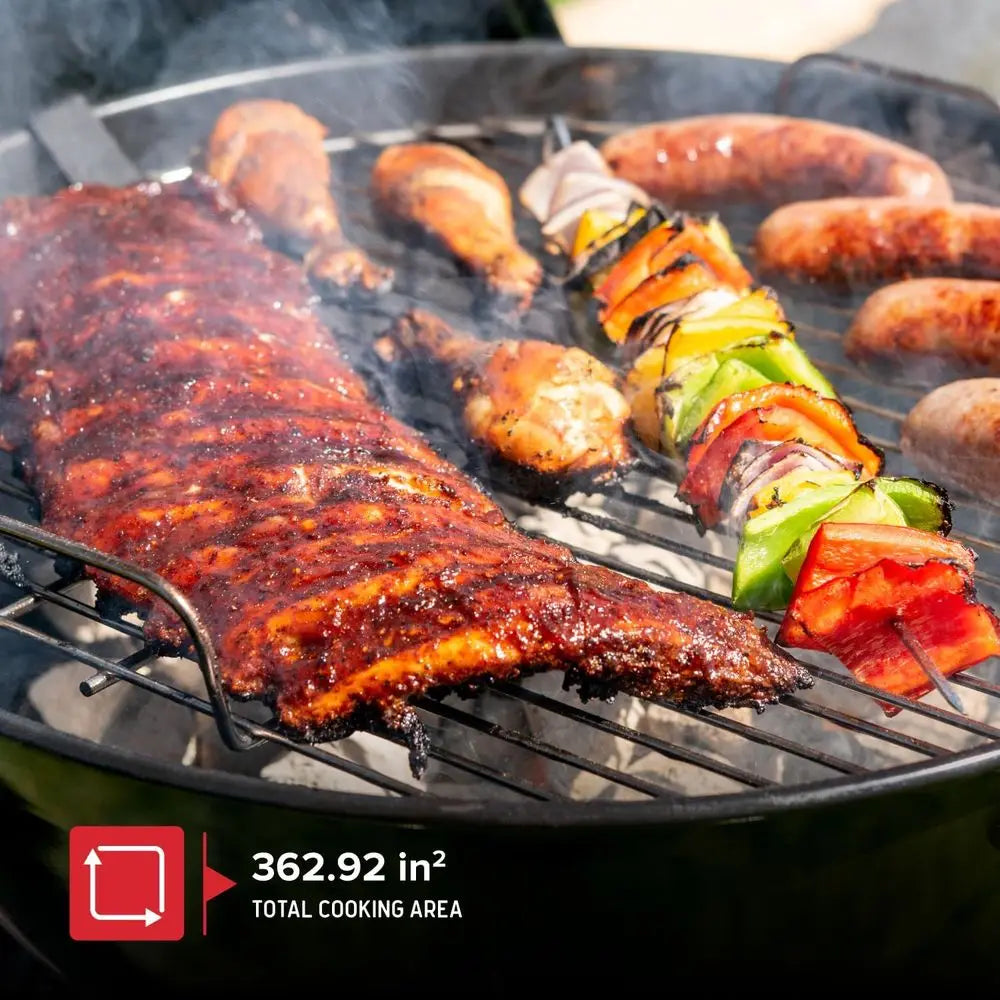 22.5" Charcoal Grill | 362 Sq. In. Cooking Space, Adjustable Air Vent, Built-In Thermometer, Porcelain-Enameled, Storage Rack, Camping & Picnics