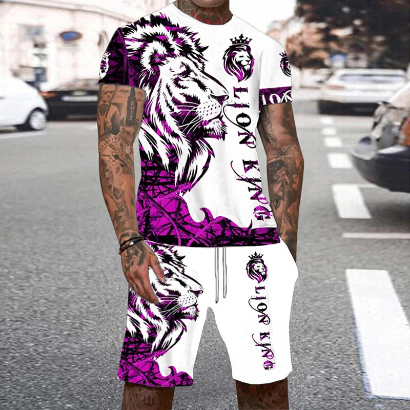 Men's 3D Tiger Print O-Neck Short Sleeve T-Shirt & Shorts Set – Cool Personalized Streetwear