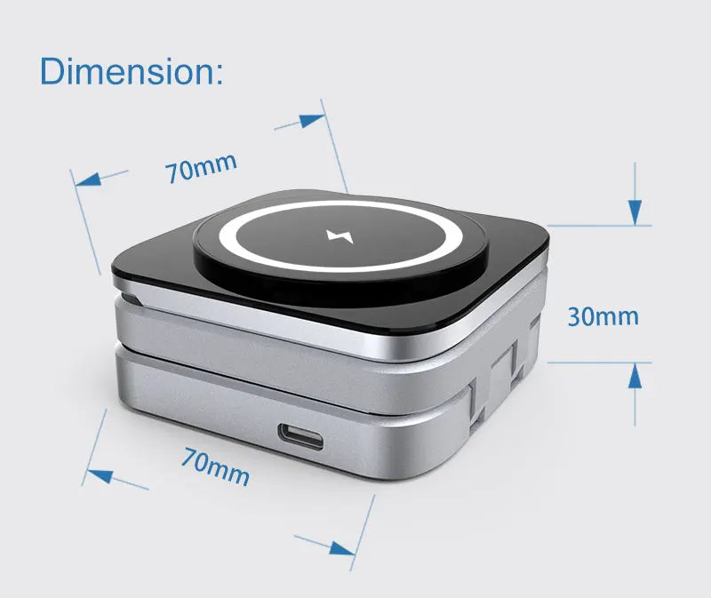 Foldable 3-in-1 Magnetic Wireless Charging Station for iPhone 12–17, Apple Watch & AirPods – Travel Charger