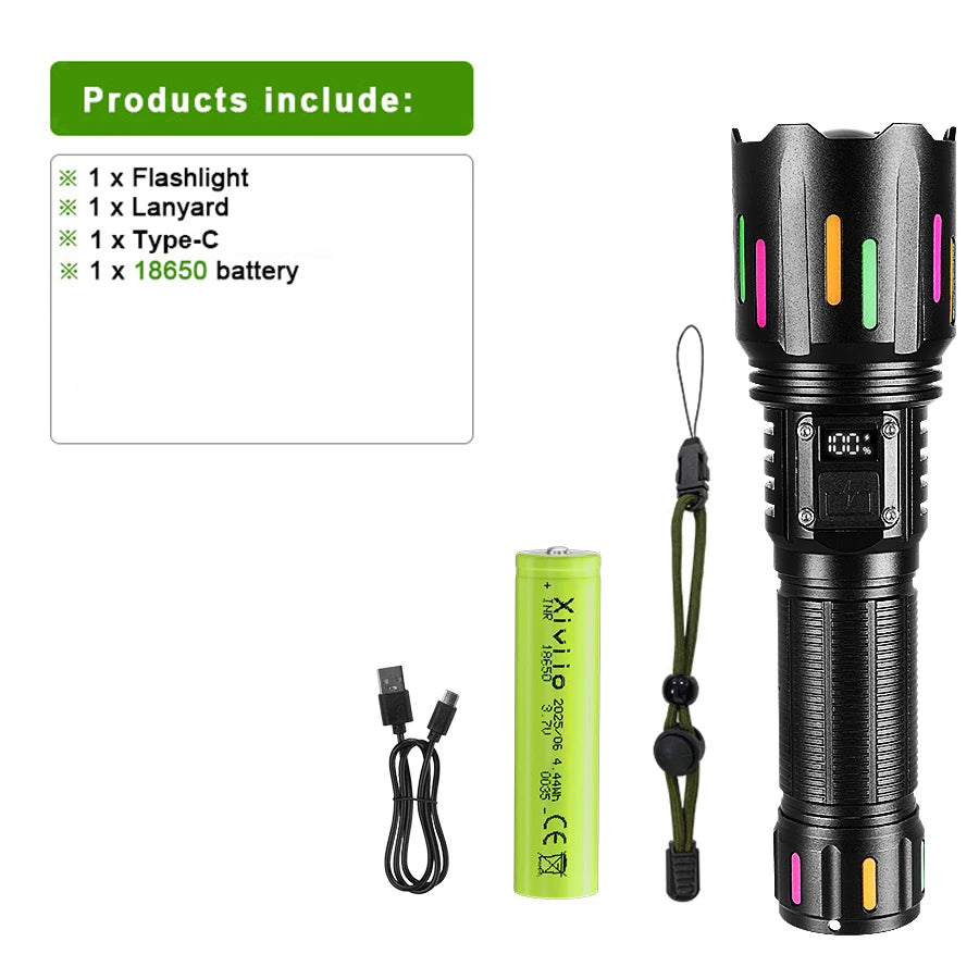78000000LM Ultra Bright LED Flashlight – USB Rechargeable Long Range Tactical Torch