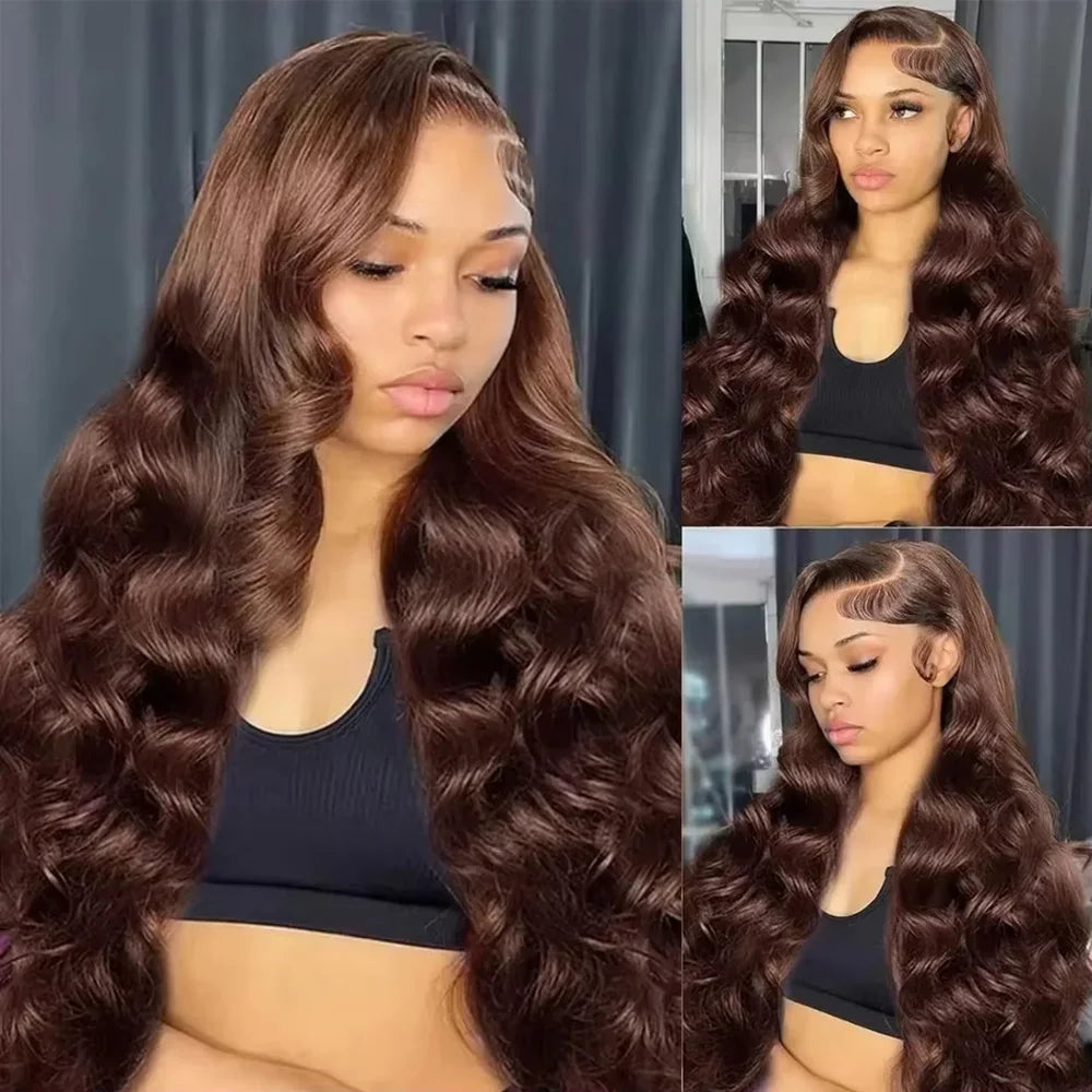 46 Inch Chocolate Brown Body Wave Lace Front Wig | 200 Density 13x4 13x6 HD Lace Pre-Plucked Brazilian Human Hair