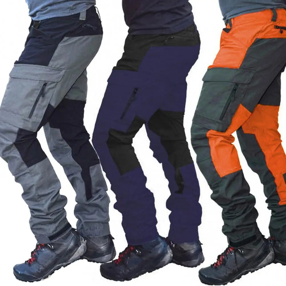 Men's Color-Block Cargo Pants with Multiple Pockets