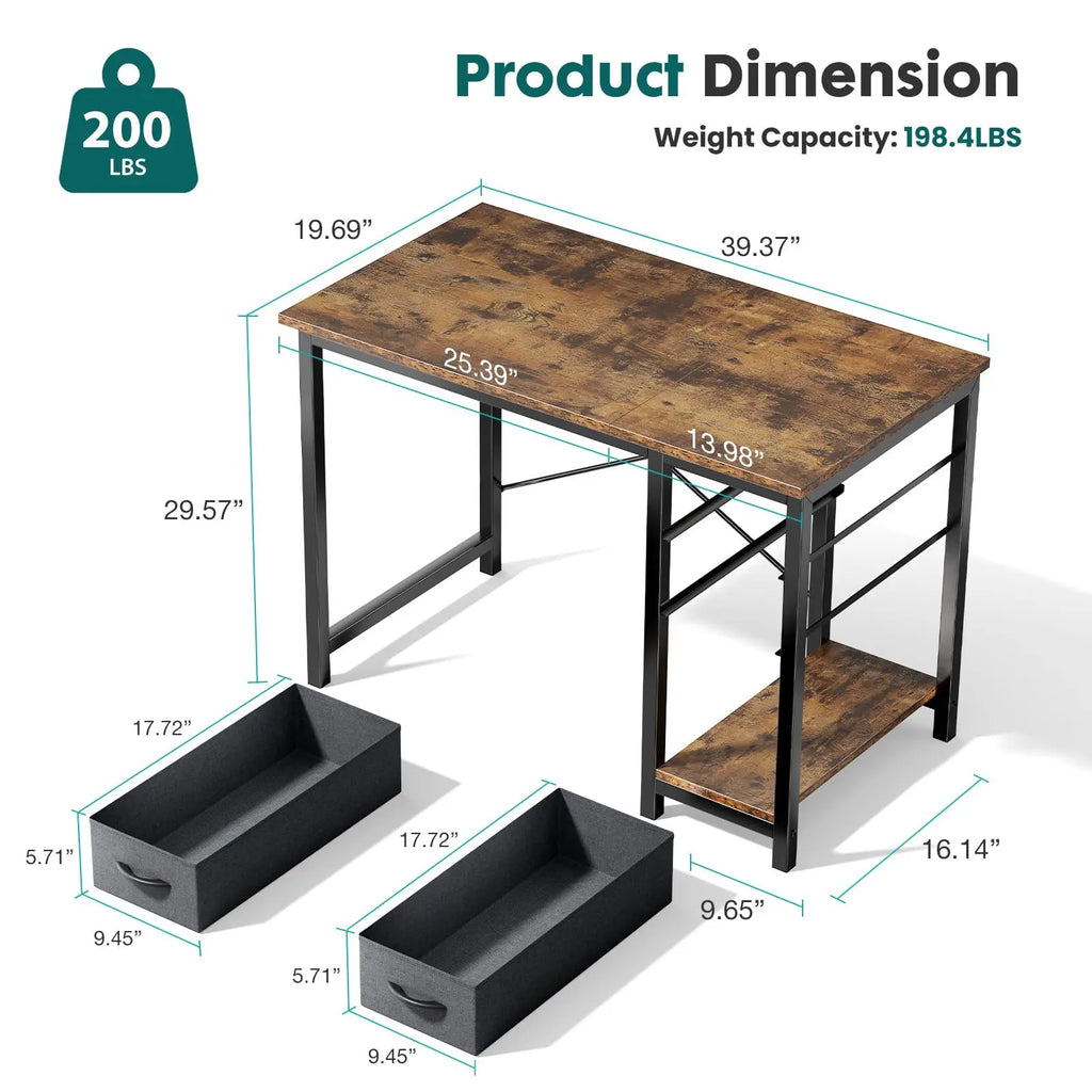 JHK Computer Desk with 2 Drawers – Study, Office & Gaming Workbench