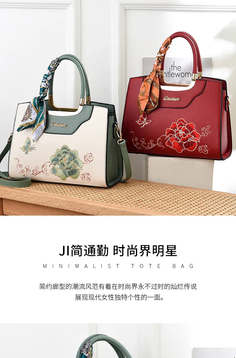 Luxury Embroidered Floral Soft PU Leather Crossbody Shoulder Bag – Casual Designer Handbag for Women