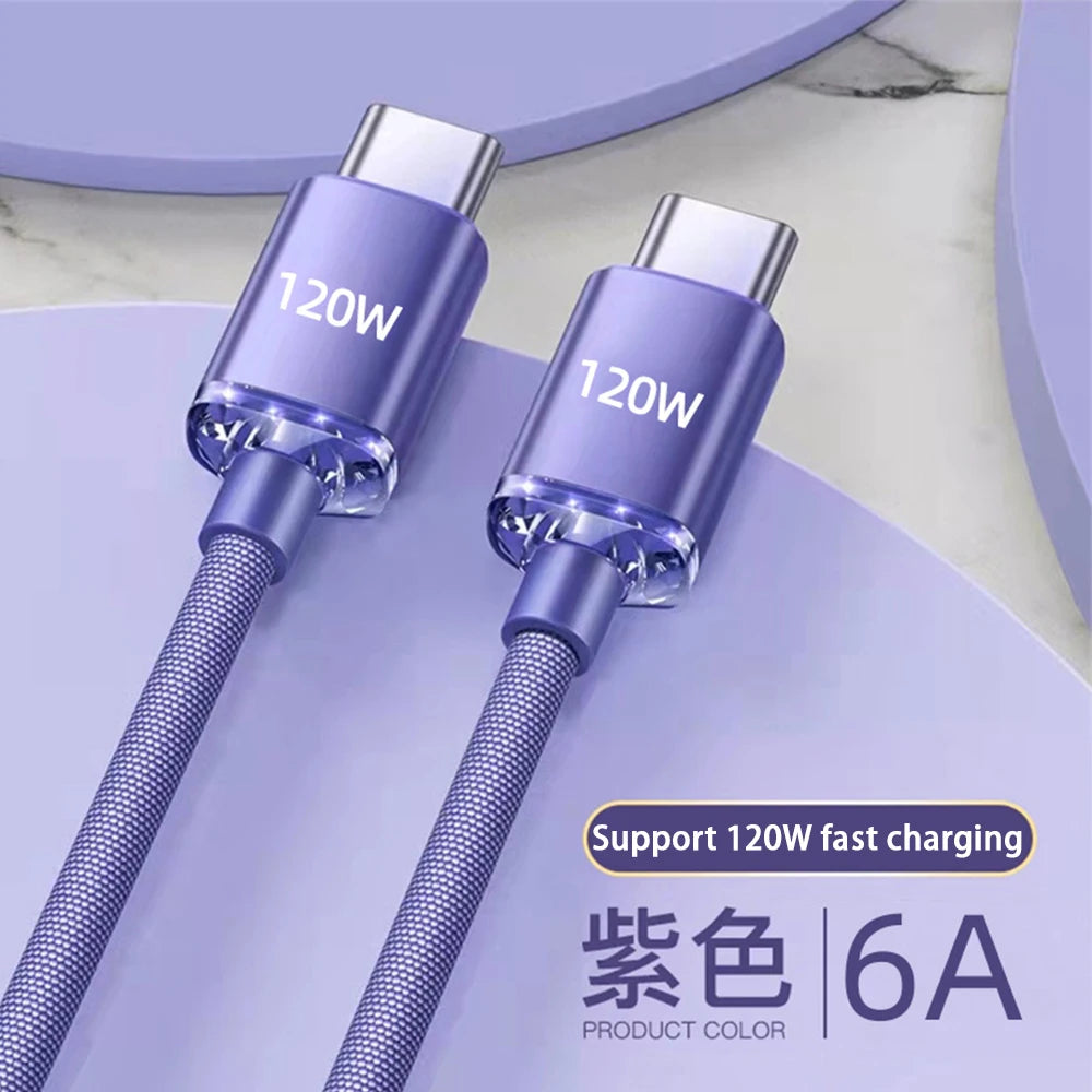 120W. Braided. Any Length. — USB-C to USB-C 120W Super Fast Charging Cable | 0.25m, 1m, 1.5m & 2m, Samsung, Xiaomi, Huawei, Realme, Blue, Black & Purple