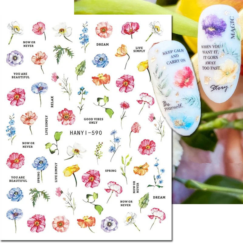 3D Summer Tropical Nail Art Sticker Decals — Palms, Butterflies & Flowers