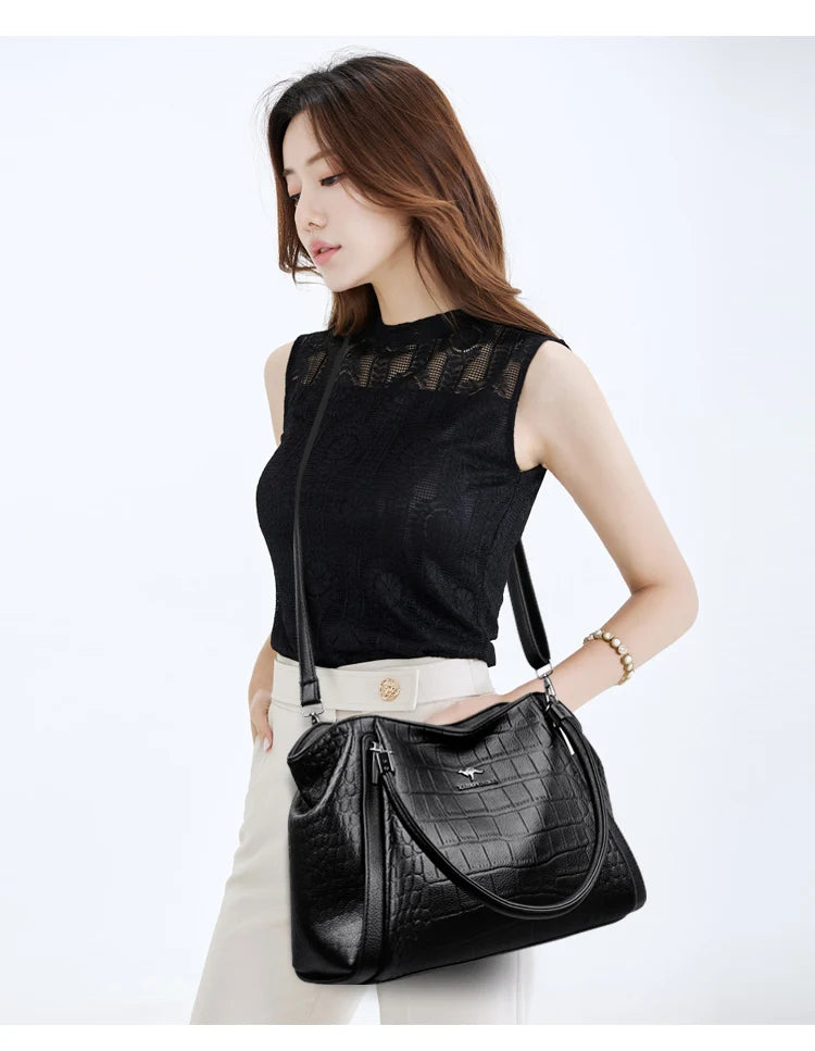 Luxury PU Casual Tote Shoulder Bag – Rivet & Sequin Designer Crossbody Handbag for Women