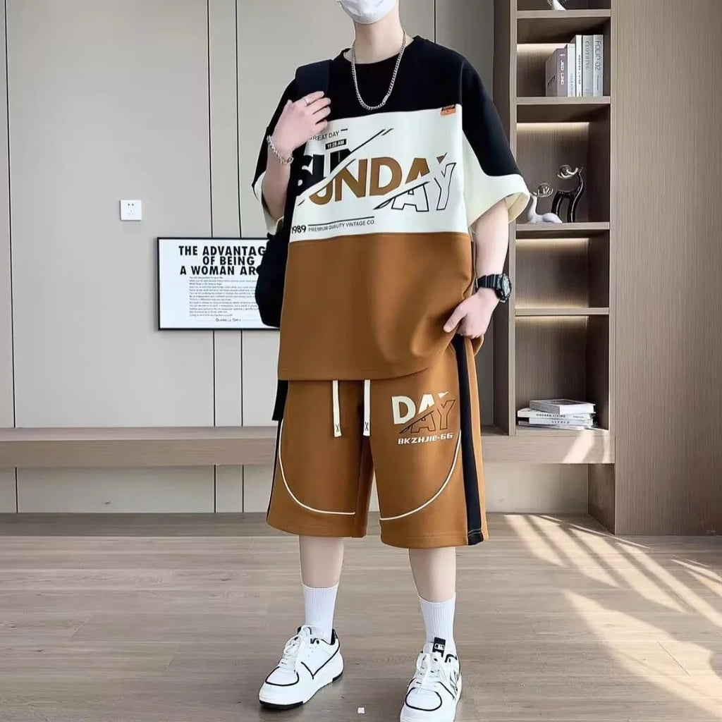 Men's Korean High Street T-Shirt & Shorts Tracksuit – Trendy 2-Piece Designer Set (S–6XL)