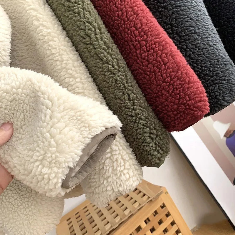 Japanese Fleece Zip Jacket – Unisex Loose Warm Lamb Wool Coat for Couples