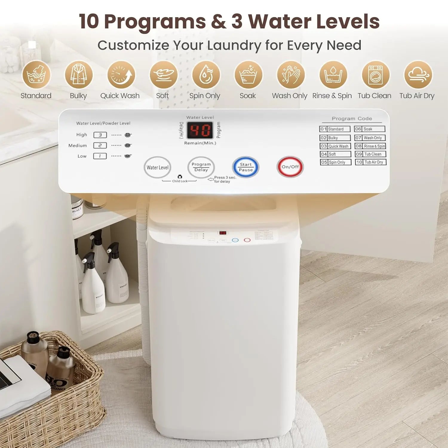 Portable Washer & Dryer Combo Set — 14 lbs Fully Automatic Washing Machine & 1.5 Cu Ft Portable Clothes Dryer