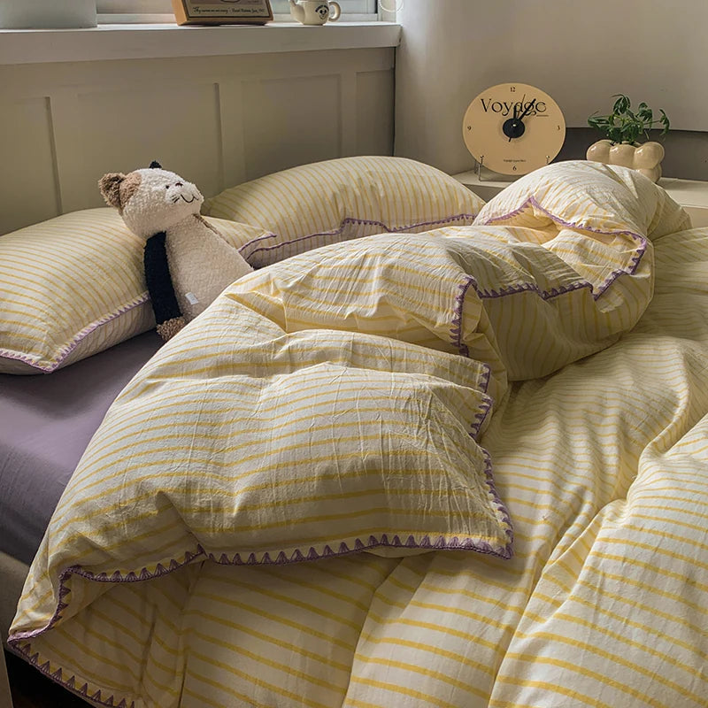 100% Cotton Stripe Bedding set Duvet Cover Set with Pillowcase housse de couette Quilt Cover set King Size