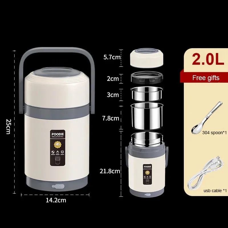 USB Heated Lunch Box – Stainless Steel 65°C Warmer