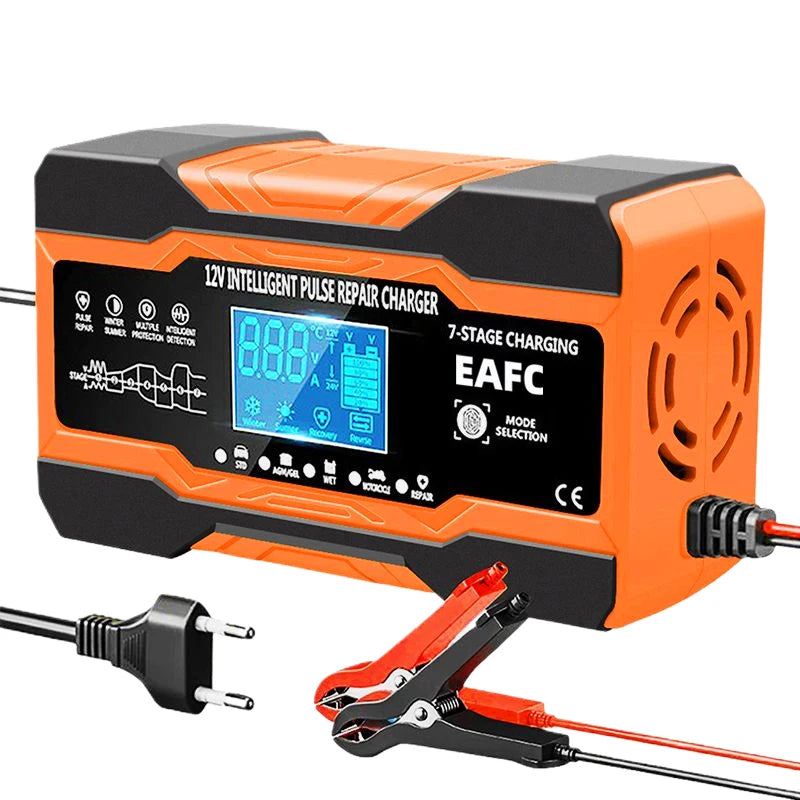 12V/24V Smart Battery Charger – 7-Stage Fast Charging & Pulse Repair for AGM, GEL, WET & Lead Acid Batteries