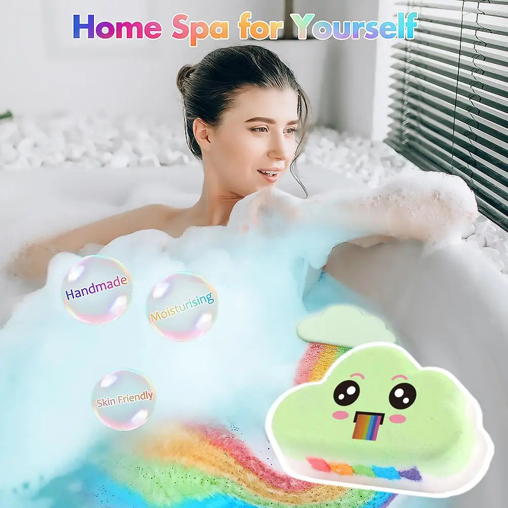 Rainbow Cloud Bath Bombs for Kids – Handmade Fizzy Spa Balls with Rainbow Colors & 4 Scents, Gift Set