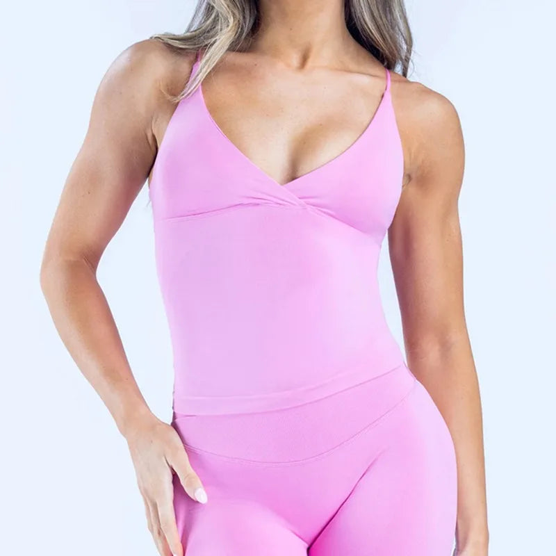 Women's Seamless Cross Sports Vest – Padded Backless Yoga Gym Workout Fitness Camisole