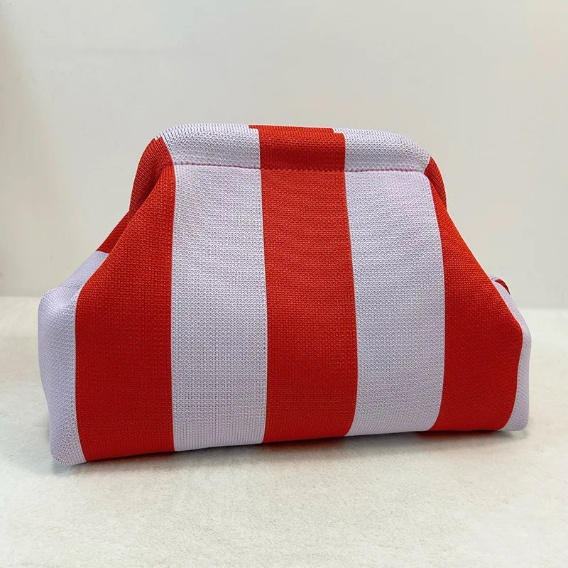 Woven Crochet Cotton Clutch Bag – Colorblock Knit Dumpling Cloud Purse for Women