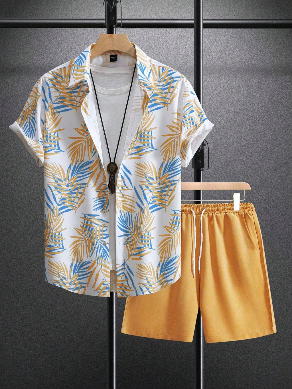 Men's Elegant Plant Print Lapel Shirt & Drawstring Shorts Set – Leisure Summer 2-Piece Suit