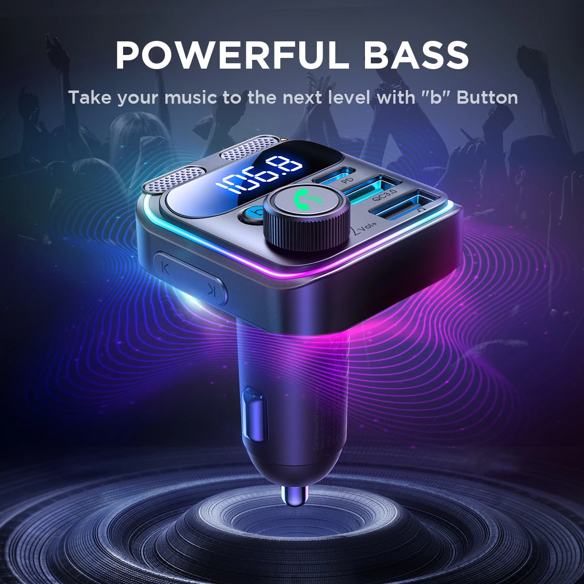 JOYROOM Bluetooth 5.3 FM Transmitter Car Charger — 48W