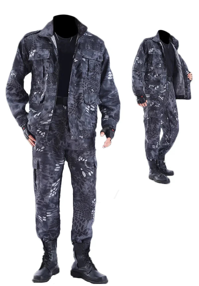 Men's Python Pattern Tactical Tracksuit – Wear-Resistant Outdoor Work Suit (M–4XL)