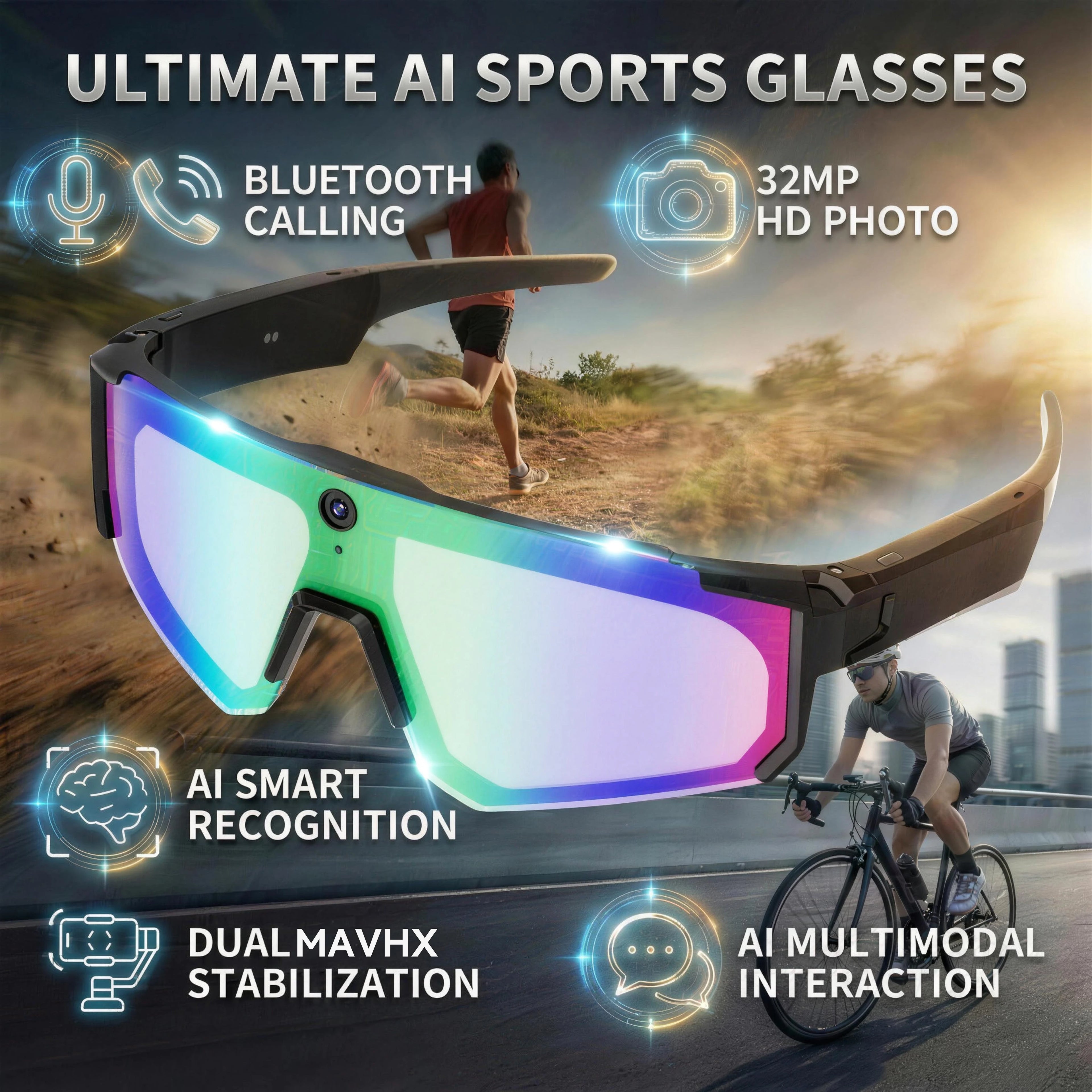 See It. Record It. Share It. — AI Smart Glasses with 800MP Camera, Anti-Shake HD Video & Bluetooth Calling