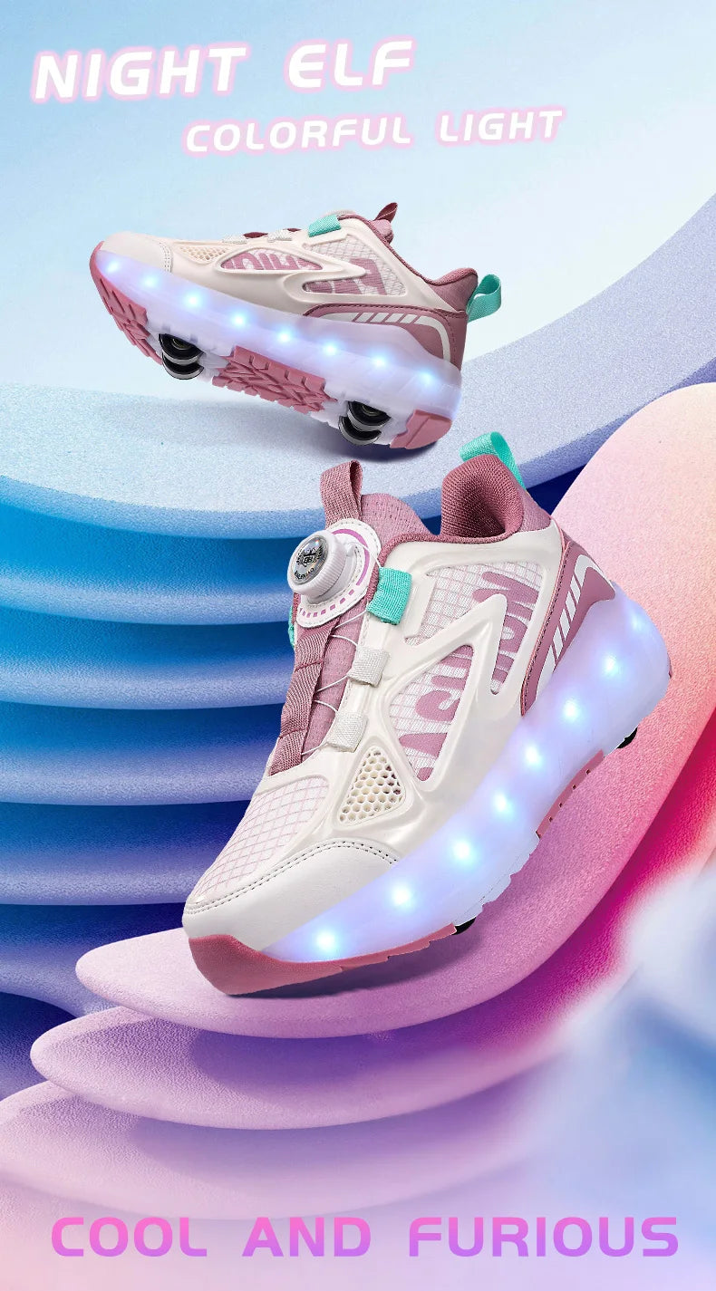 Children's 4-Wheel LED Light Roller Skate Shoes – Removable Wheeled Rolling Sneaker for Kids