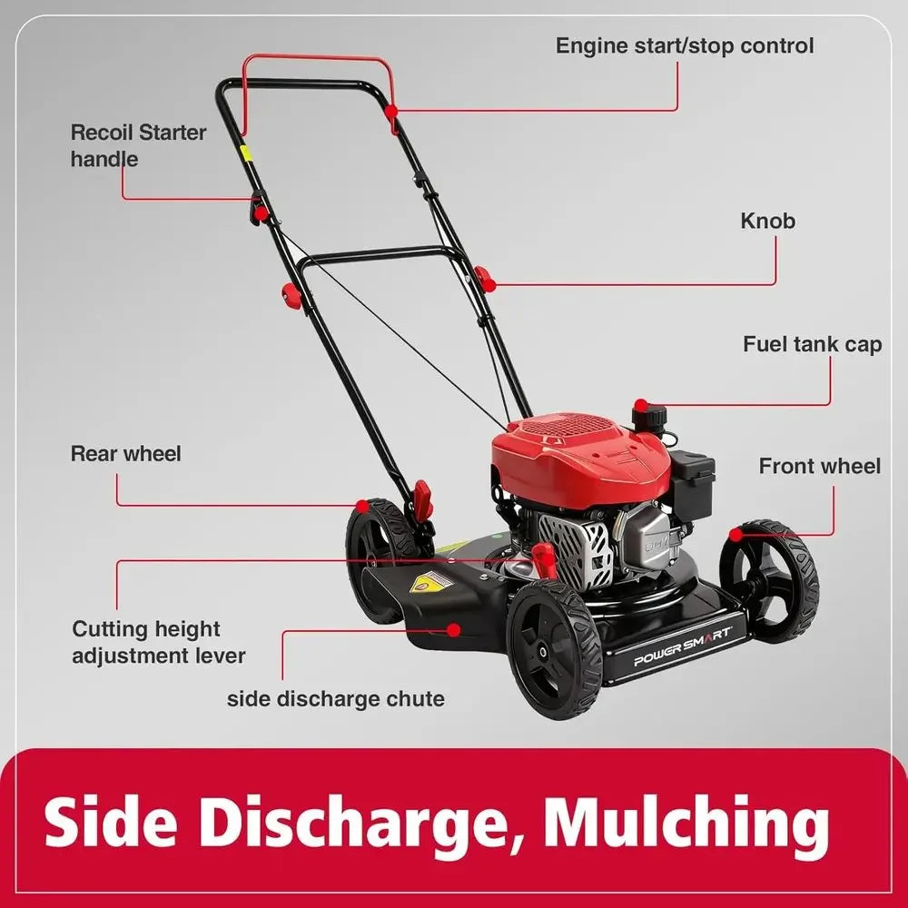 EasyCut 18" 144cc Gas Lawn Mower | 4-Stroke OHV Engine, Heavy-Duty Steel Deck, Side Discharge, 5-Position Height Adjustment, Walk-Behind Push Mower