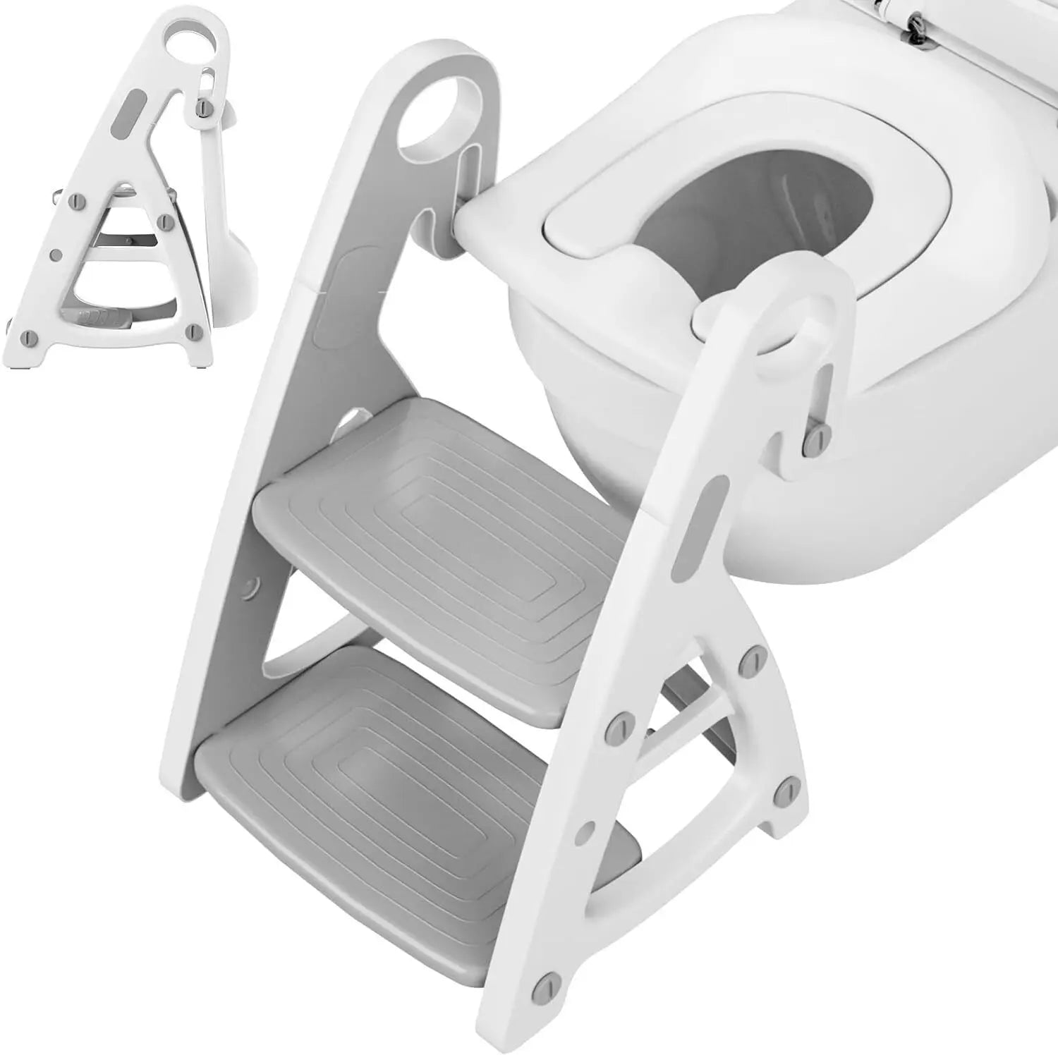 Children's Toilet Seat with Stairs — 2-in-1 Potty Trainer with Step Stool & PU Padding