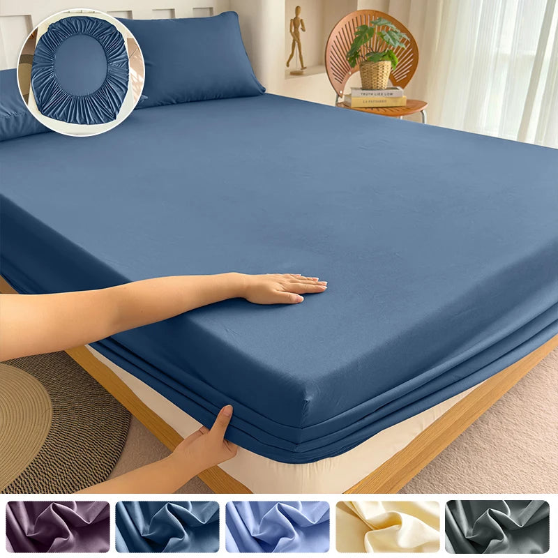 Solid Color Elastic Fitted Bed Sheet – 100% Polyester Mattress Cover, 90–180x200cm
