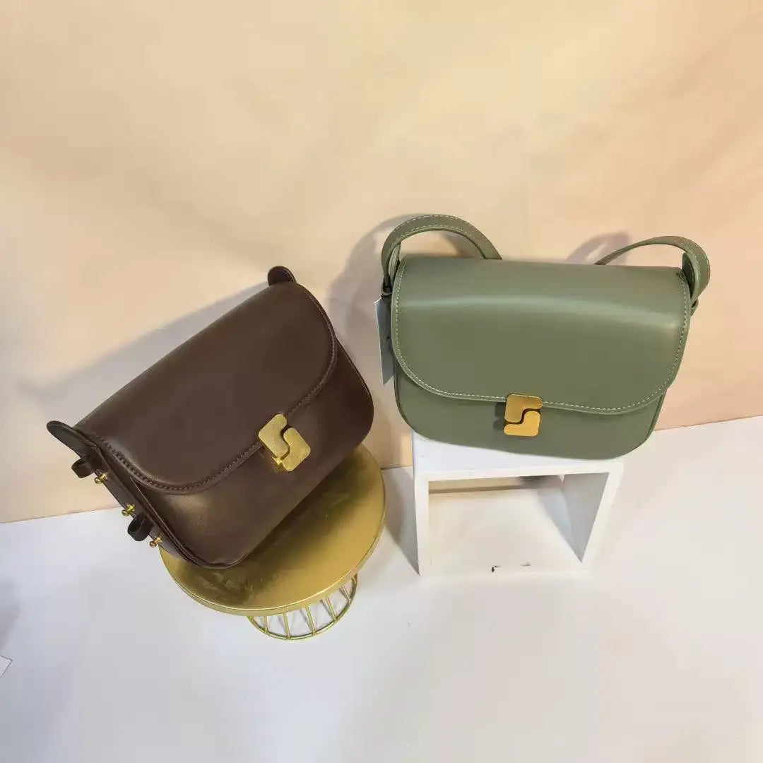 French Niche Top-Grain Genuine Leather Small Square Shoulder Bag – Luxury Crossbody Satchel for Women