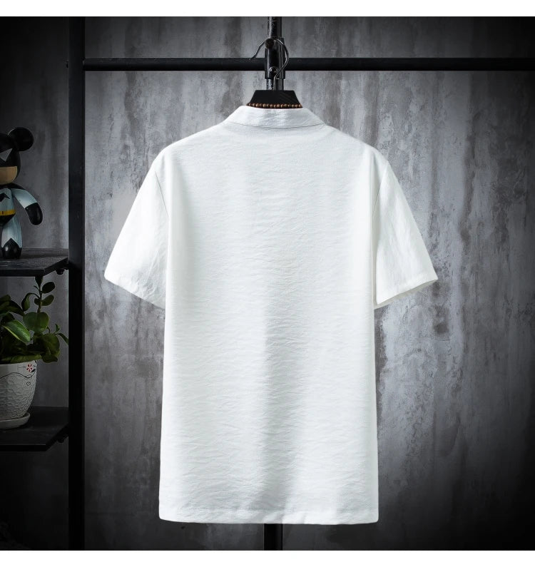 Men's 100% Cotton Linen Short Sleeve Shirt & Drawstring Pants Set