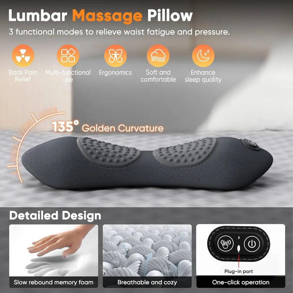 Heating Vibration Back Pillow Massager – Lumbar Support Cushion for Sleep & Maternity