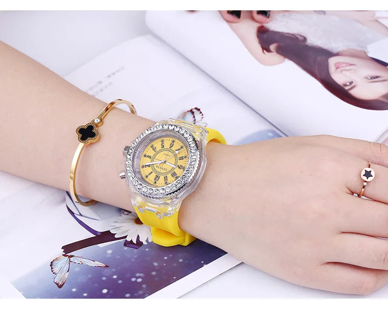 LED Luminous Flash Rhinestone Watch | Kids Men Women Silicone Fashion Wristwatch
