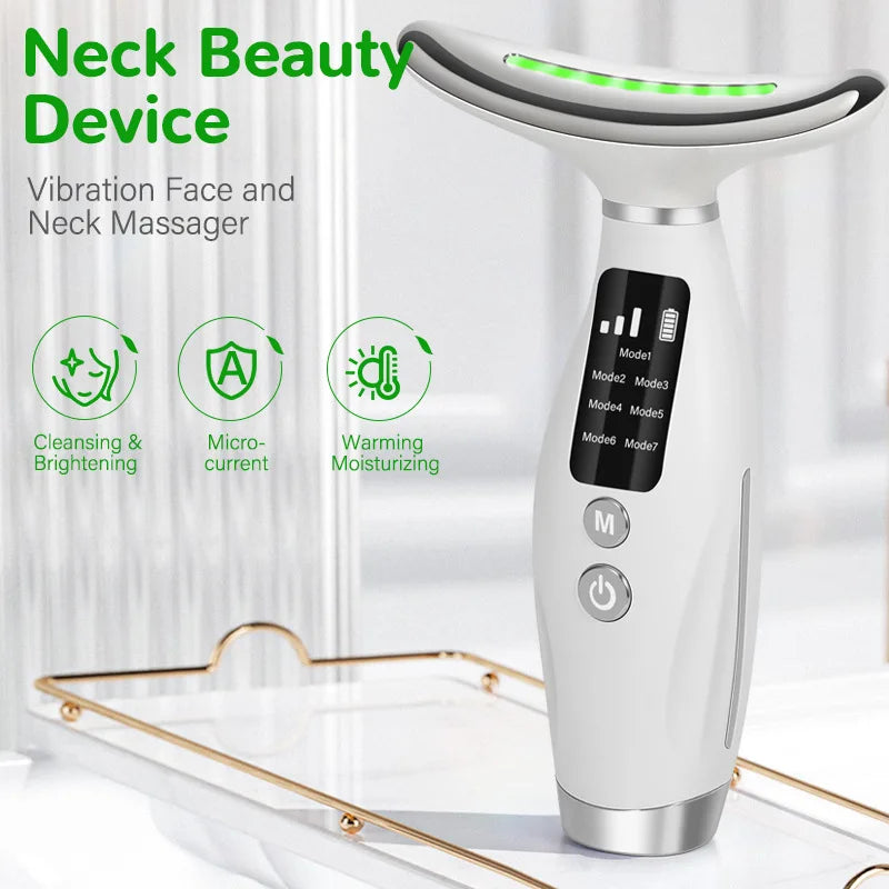 7-Color LED EMS Facial & Neck Massager – Microcurrent Vibration Beauty Device for Face & Shoulders