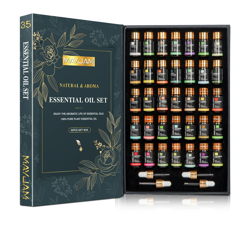 MAYJAM 35-Piece Essential Oil Set — Pure Aromatherapy Oils for Diffusers, Humidifiers & Candles (CPNP Certified)