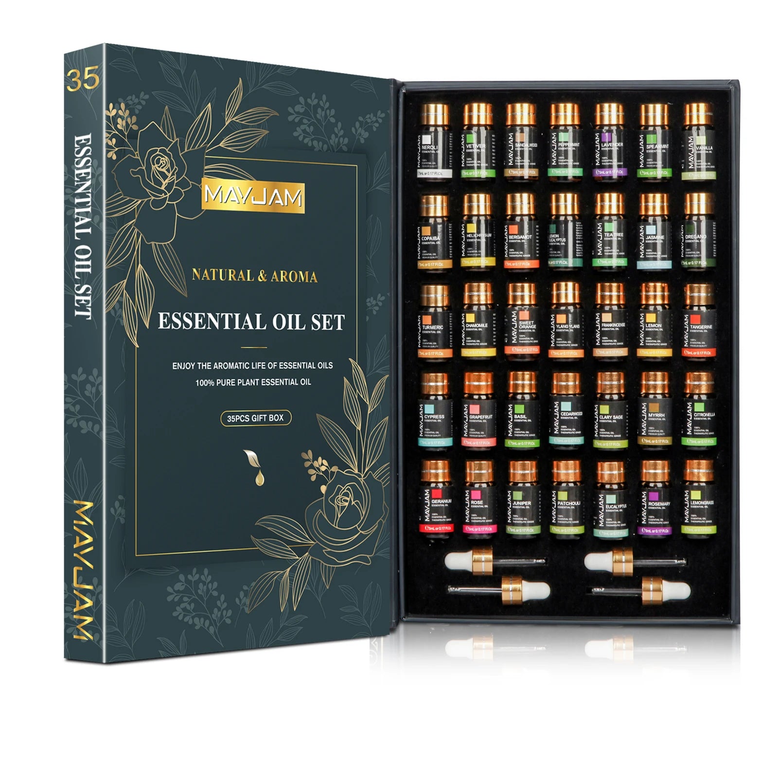MAYJAM 35-Piece Essential Oil Set — Pure Aromatherapy Oils for Diffusers, Humidifiers & Candles (CPNP Certified)