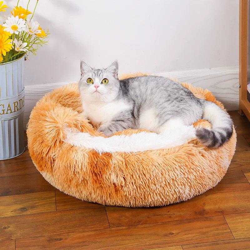 Round Plush Dog & Cat Bed – Warm Washable Pet Sofa Basket, Small to Large Dogs & Cats