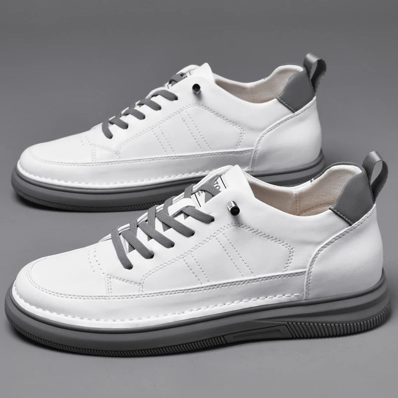 Men's Genuine Leather Height-Boosting Sneakers — +6cm
