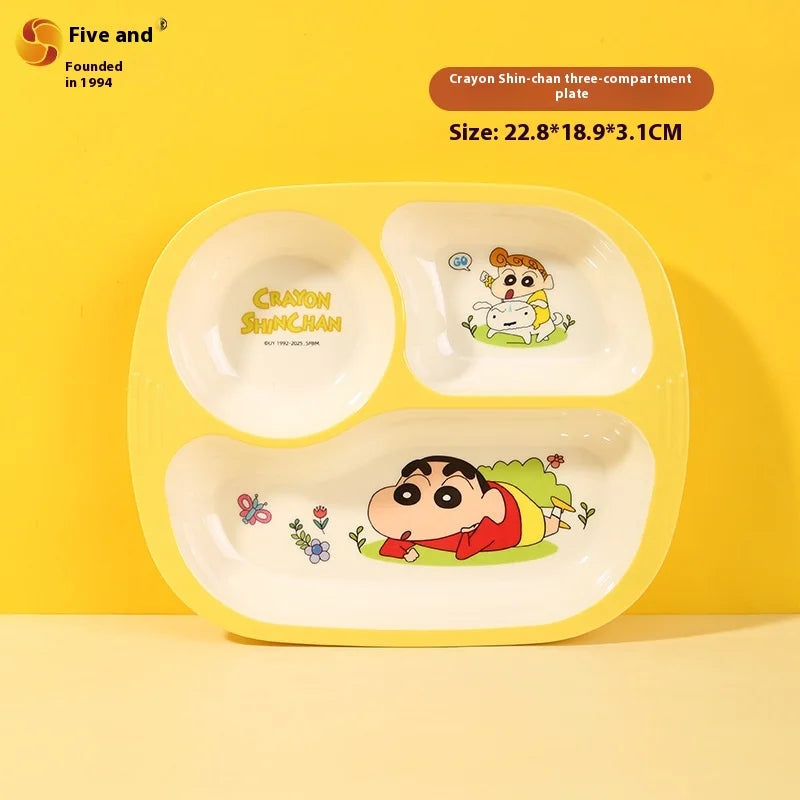 Crayon Cartoon Children's Bowl Set — Soup Bowl & Divided Plate