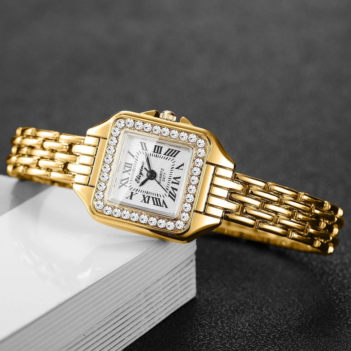 Women's Elegant Rhinestone Square Quartz Watch | Roma Dial Fashion Ladies Wristwatch