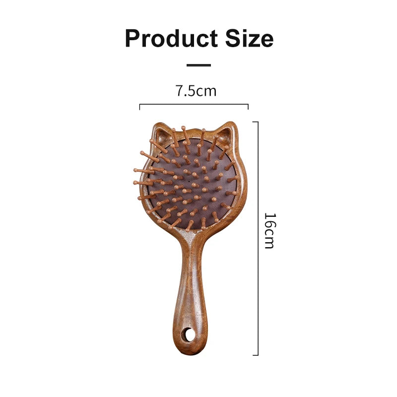 Cartoon Cat Wooden Scalp Massage Comb — Gua Sha Hair & Scalp Stimulator