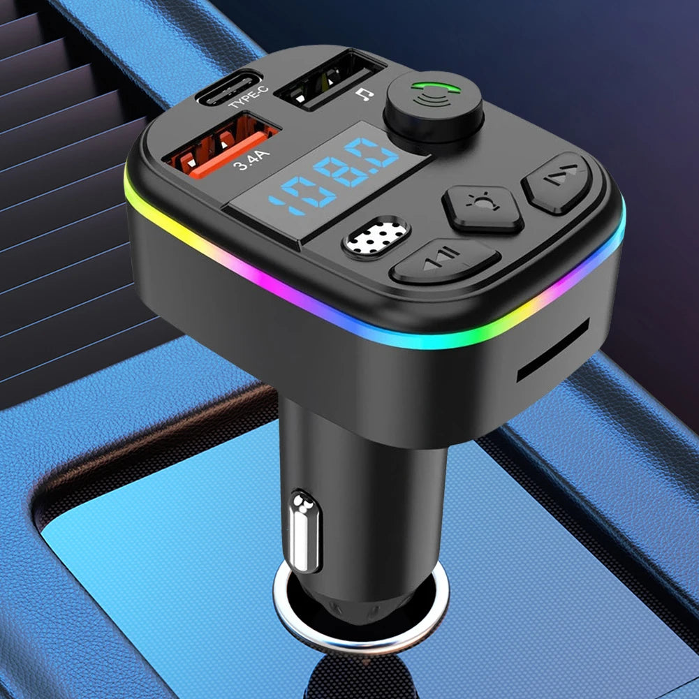 Bluetooth 5.3 FM Transmitter Car Kit — Hands-Free Calling, Dual USB Charging & MP3 Player