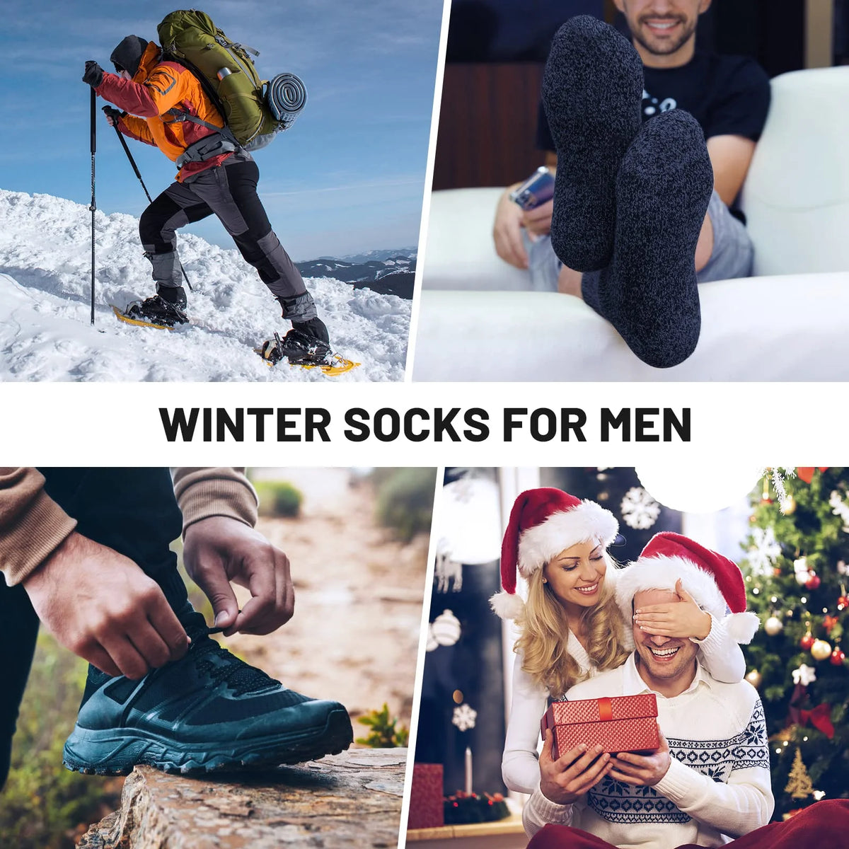 Men's Cotton-Blend Winter Socks, 3 Pairs