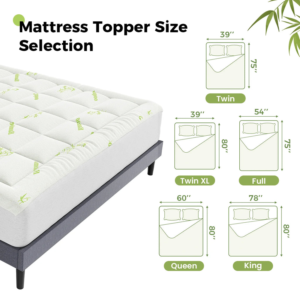 Bamboo Fiber Mattress Topper – 400g Thick Cooling Pad for Back Pain Relief with Deep Pocket Fit