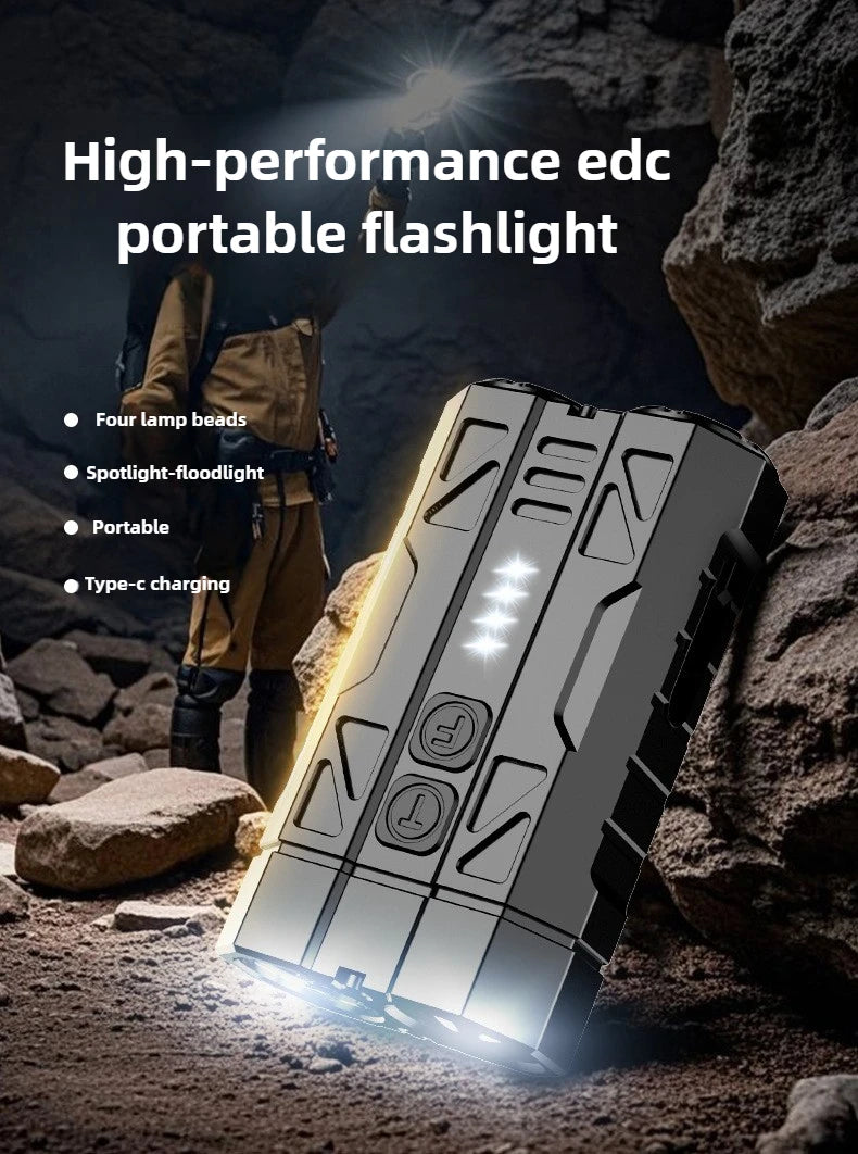 EDC Aluminum Alloy Multi-Function Flashlight – Dual Switch & Power Display