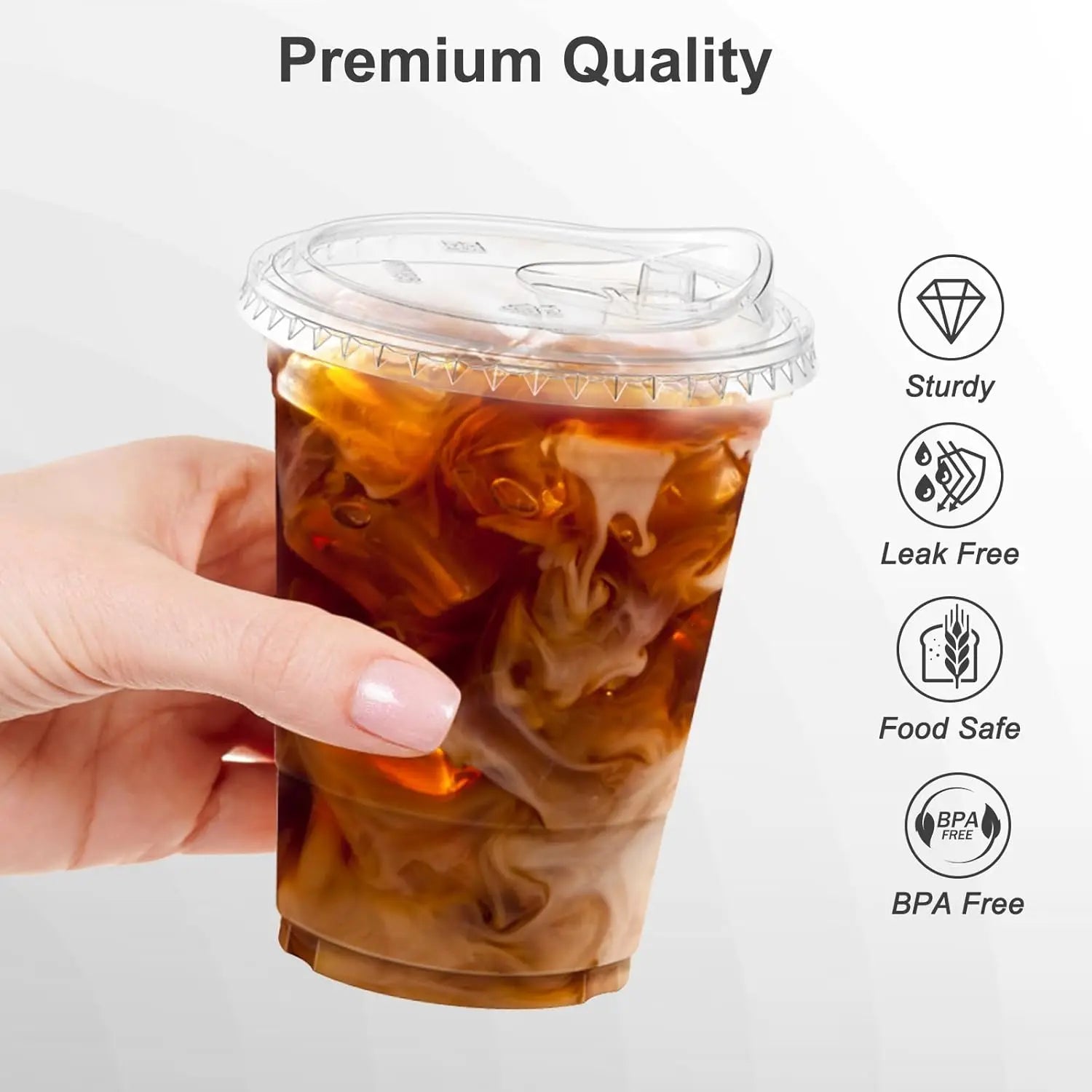 Clear Disposable Plastic Cups with Sip Lids – Iced Coffee & Smoothie Cups, 12/16/20oz, 20 or 50 Pack