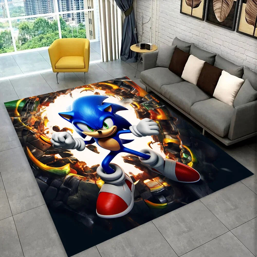 3D Retro Sonic Area Rug – Non-Slip Kids Carpet for Bedroom, Living Room & Playroom