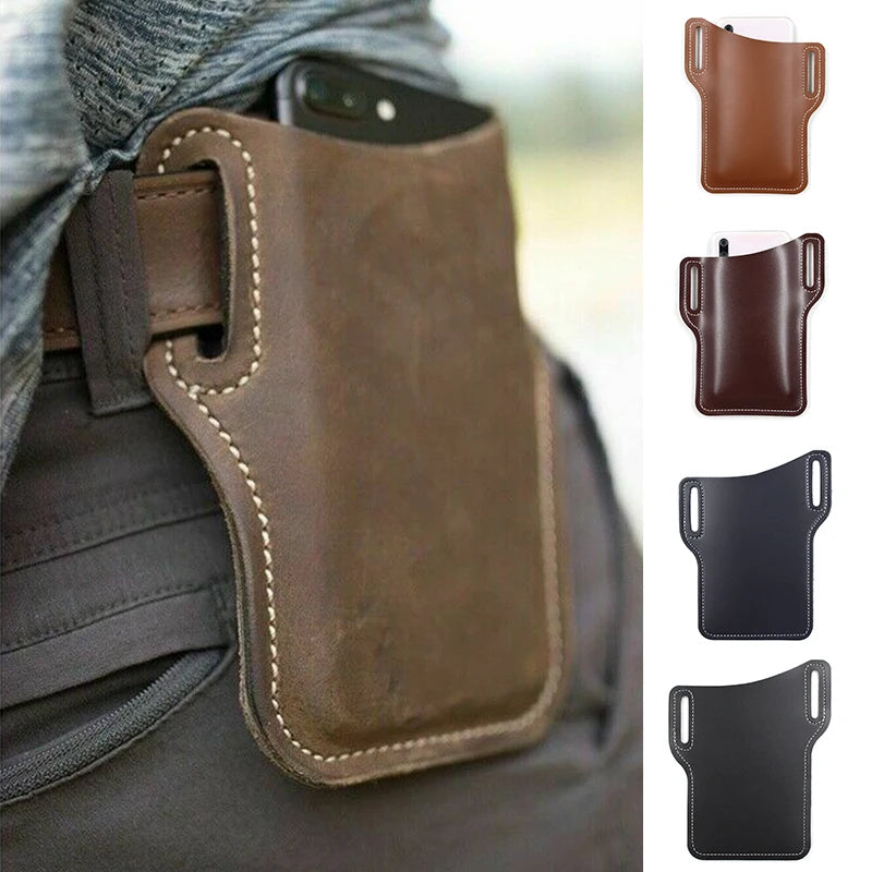 Men's Leather Phone Holster Belt Bag – Cellphone Loop Waist Pouch & Running Travel Wallet