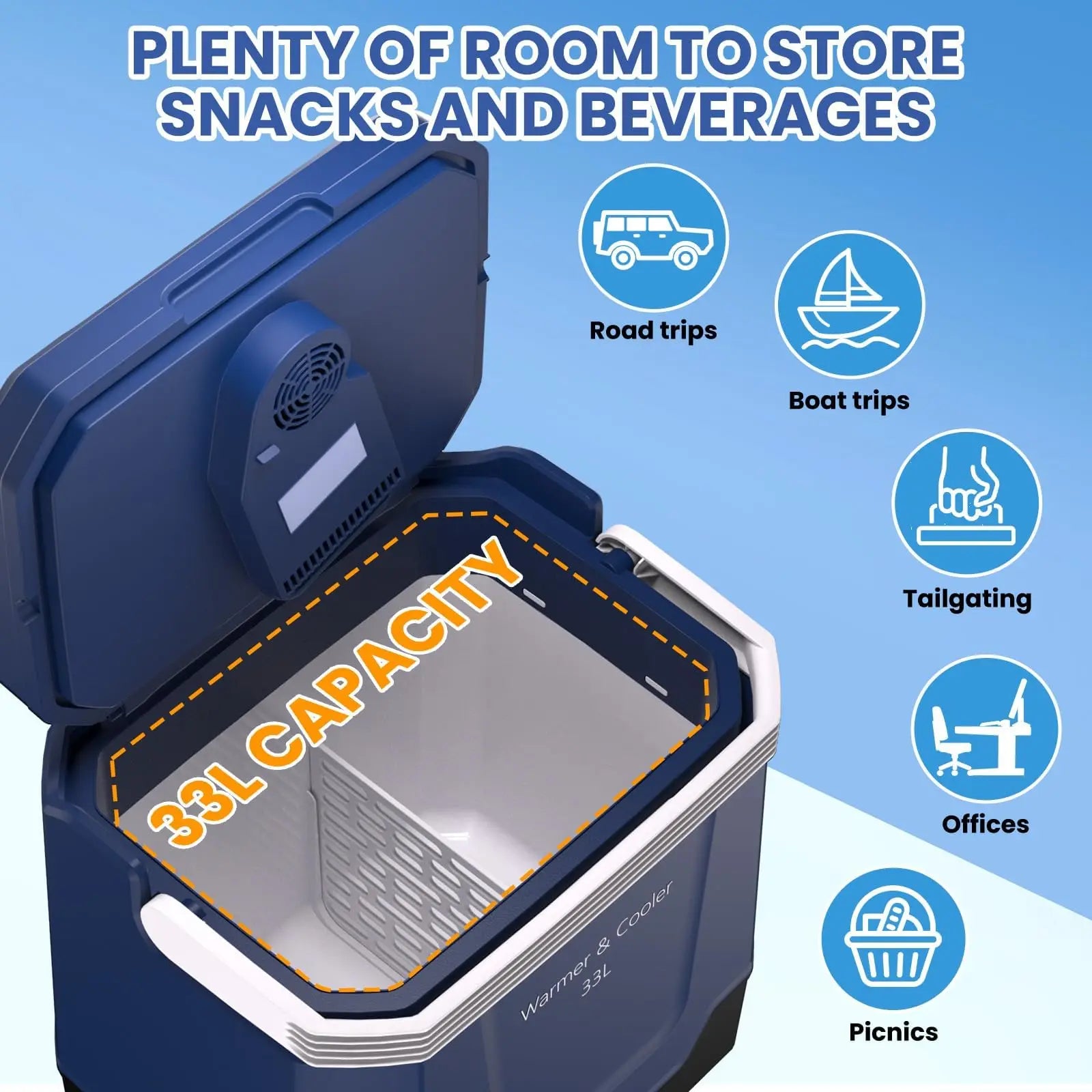 35QT Electric Cooler — Portable Car Refrigerator & Plug-In Cooler with 12V DC & AC Power, Locking Handle for Camping, Road Trips & Home Use