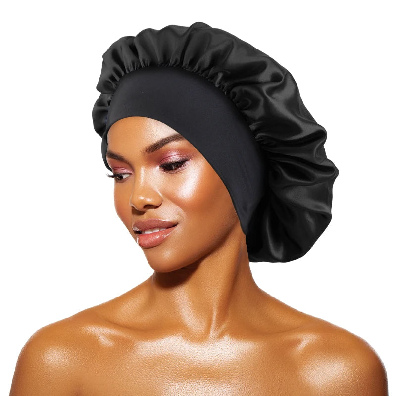 Satin Sleep Bonnet — Wide-Brim Hair Care Cap